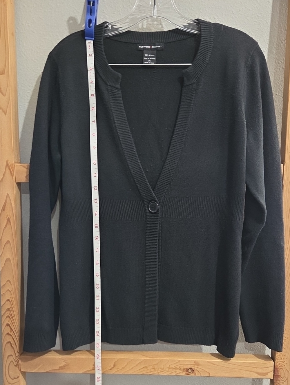 New York & Company Black V-Neck Single-Button Cardigan